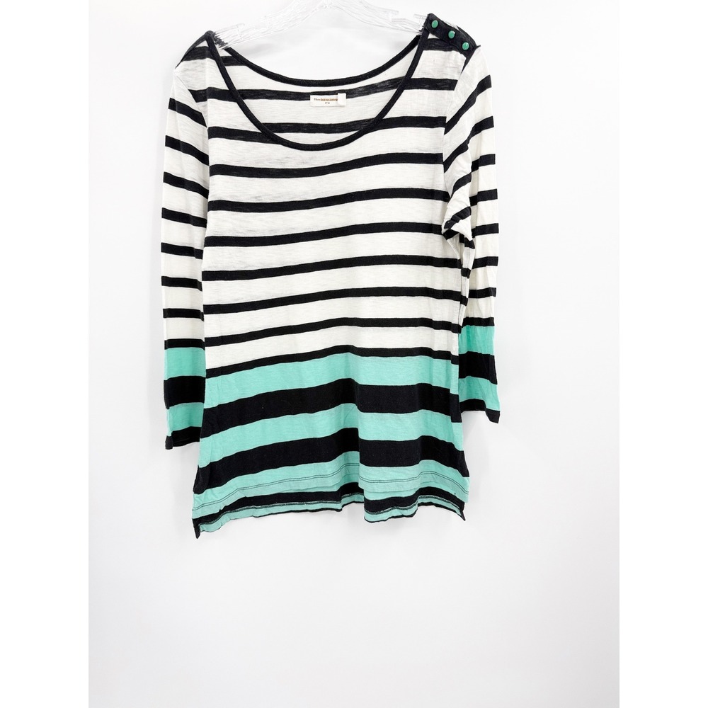 Pilcro and the Letterpress Anthropologie Striped Cotton Top Mint Black White M